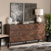 Baxton Studio LV23COD23232WI-Columbia-6DW-Dresser Hartman Mid-Century Modern Walnut Brown Finished Wood 6-Drawer Dressers